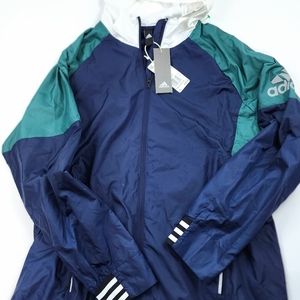 NWT Adidas Windbreaker Jacket Men's ID Shell Jacket Logo Blue Green XL